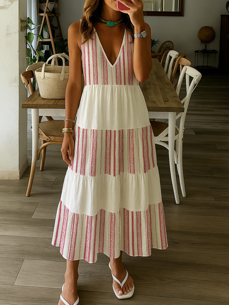 Damen Sommerliches Maxikleid mit tiefem V-Ausschnitt und breitem Rock Echo Archiv