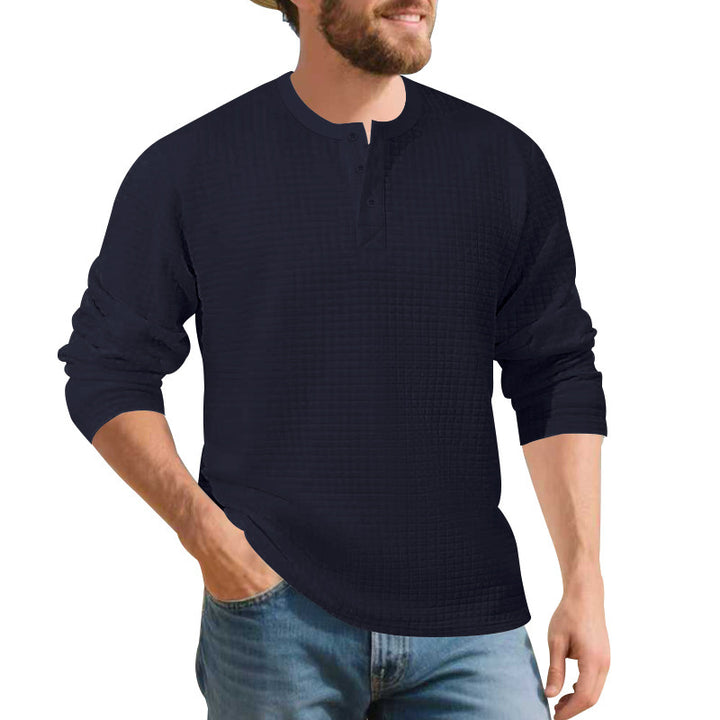 Herren Langarm Henley-Shirt aus komfortablem Waffelmaterial mit Knopfleiste Echoarchiv
