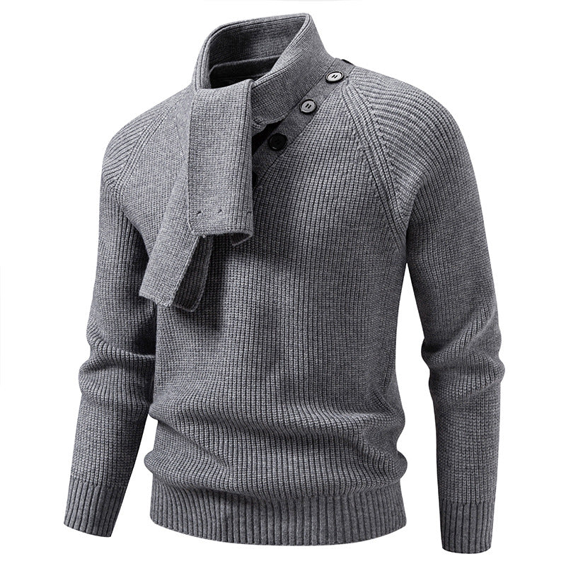Herren Strickpullover mit integriertem Schlauchkragen-Schal und Knopfdetail Echo Archiv