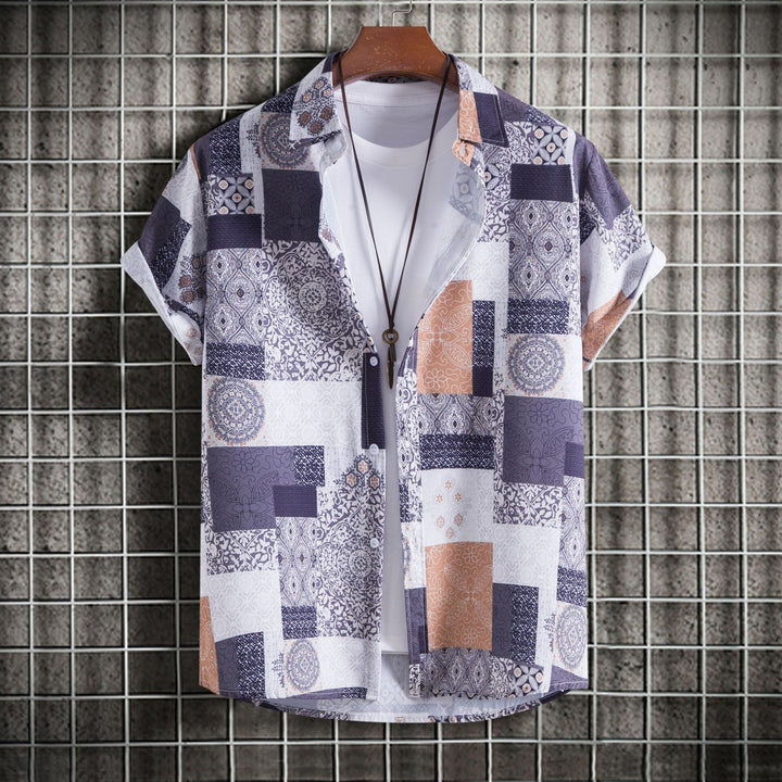 Herren Kurzarmhemd mit einzigartigem Patchwork-Muster Echoarchiv