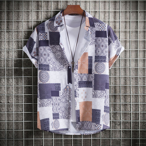 Herren Kurzarmhemd mit einzigartigem Patchwork-Muster Echoarchiv