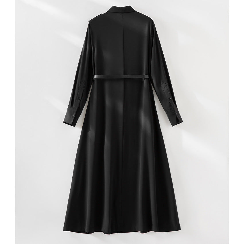 Damen Langes Hemdblusenkleid mit Taillengürtel, Schulterklappen und durchgehender Knopfleiste Echoarchiv