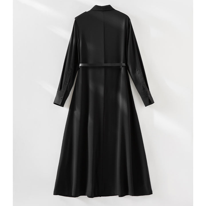 Damen Maxikleid als Hemdkleid mit Taillengürtel und Epauletten Echoarchiv