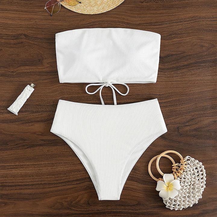 Damen Bandeau-Bikini mit hohem Bund und Rippdesign Echo Archiv