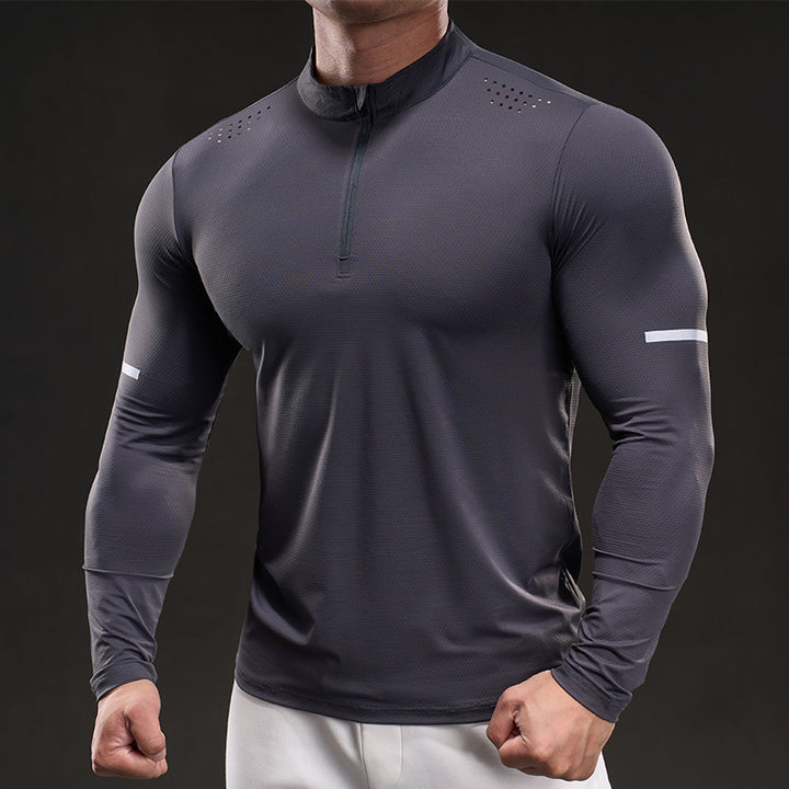 Herren Kompressions-Trainingsshirt mit kurzem Reißverschluss und atmungsaktiver Mesh‑Struktur Echoarchiv
