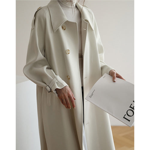 Damen Langer minimalistischer Trench‑Mantel im Cocoon‑Schnitt mit verstellbaren Manschetten Echo Archiv