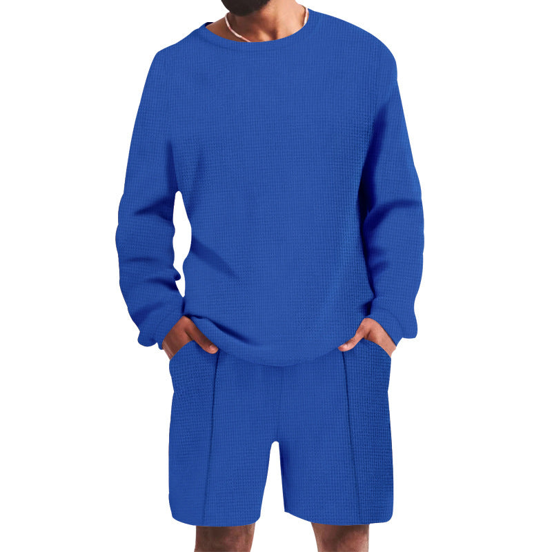 Herren lässiges Sweatshirt und Shorts-Set aus atmungsaktivem Waffelstrick Echoarchiv
