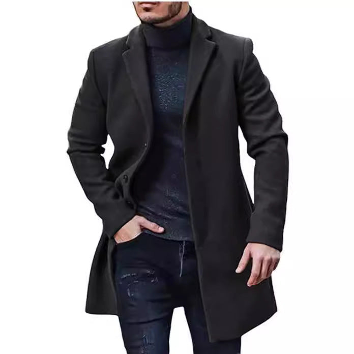 Herren Eleganter Wollmantel mit klassischem Revers und Echoarchivrnem Schnitt Echoarchiv