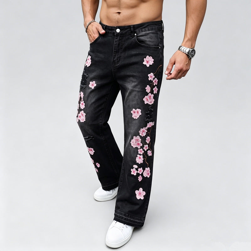 Herren Jeans mit floralen Stickereien – Vardeno