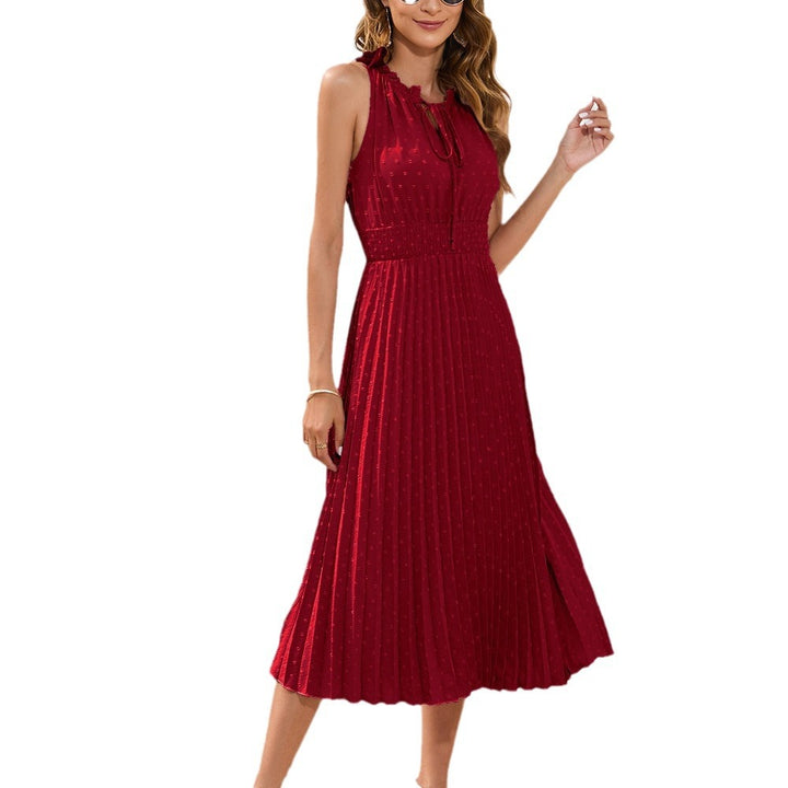 Damen Plissiertes Midikleid mit elegantem Schlitz und verstellbarem Kragen Echo Archiv