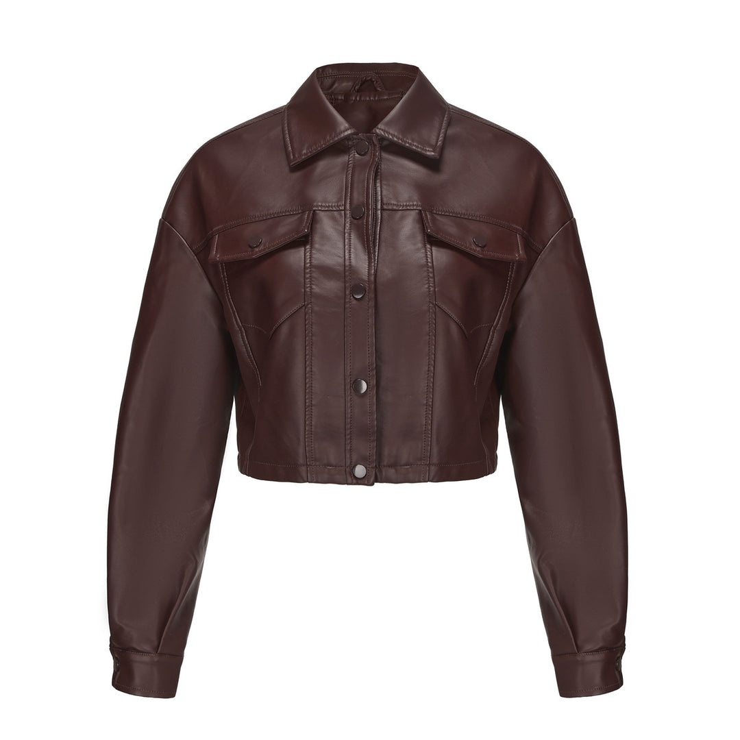 Damen nan kurze Lederjacke im Trucker-Stil mit kastiger Cropped-Passform Echo Archiv