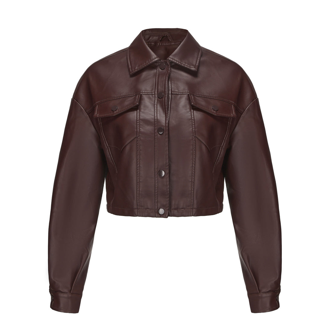 Damen kurze Lederjacke im Trucker-Stil mit kastiger Cropped-Passform – Velloura