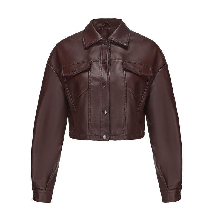 Damen nan kurze Lederjacke im Trucker-Stil mit kastiger Cropped-Passform Echo Archiv