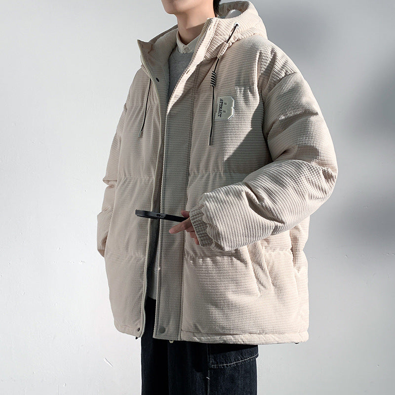 Herren Gepolsterte Cord-Steppjacke mit Kapuze, Teddyfleece-Innenfutter und Oversize-Schnitt Echo Archiv