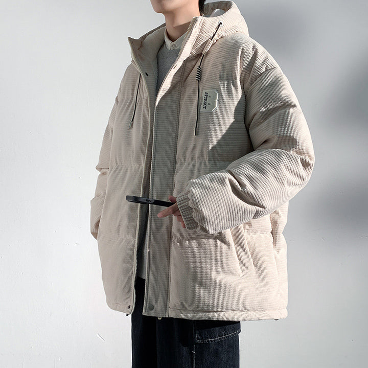 Herren Gepolsterte Cord-Steppjacke mit Kapuze, Teddyfleece-Innenfutter und Oversize-Schnitt Echo Archiv