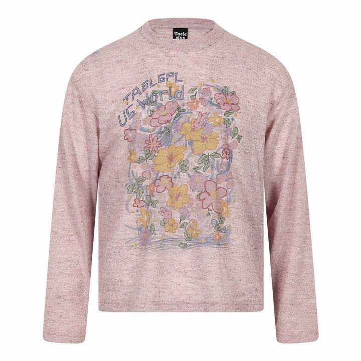 Unisex Relaxed‑Fit Langarmshirt mit floraler Illustrationsgrafik und geripptem Rundhals Echoarchiv