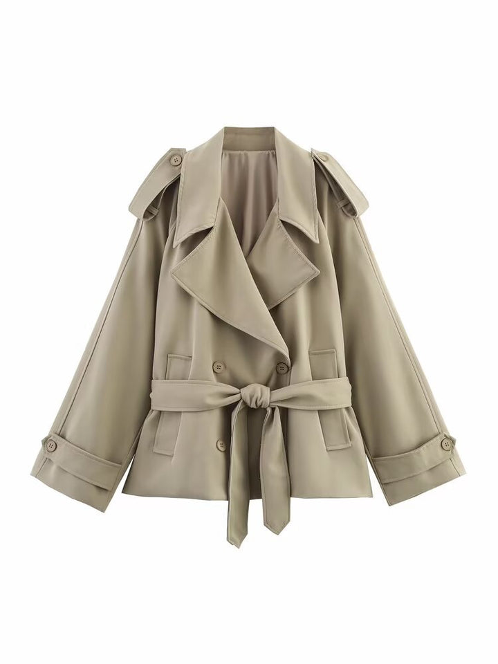 Damen nan kurze Trenchcoat-Jacke mit Taillengürtel und Doppelreiher Echo Archiv