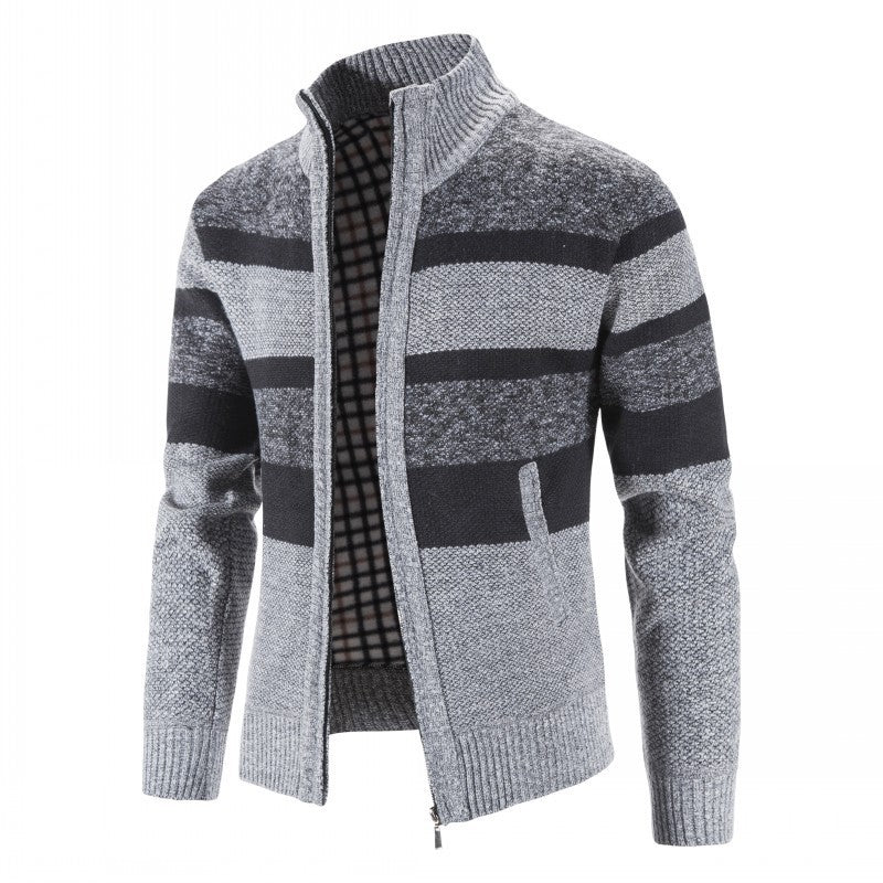 Herren modischer Strickpullover mit durchgehendem Reißverschluss und gestreiftem Design Echoarchiv