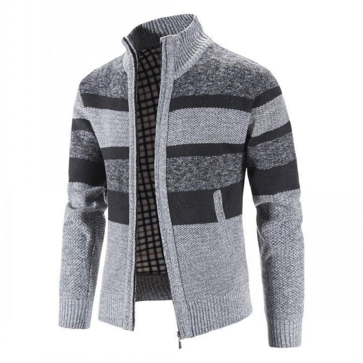 Herren modischer Strickpullover mit durchgehendem Reißverschluss und gestreiftem Design Echoarchiv