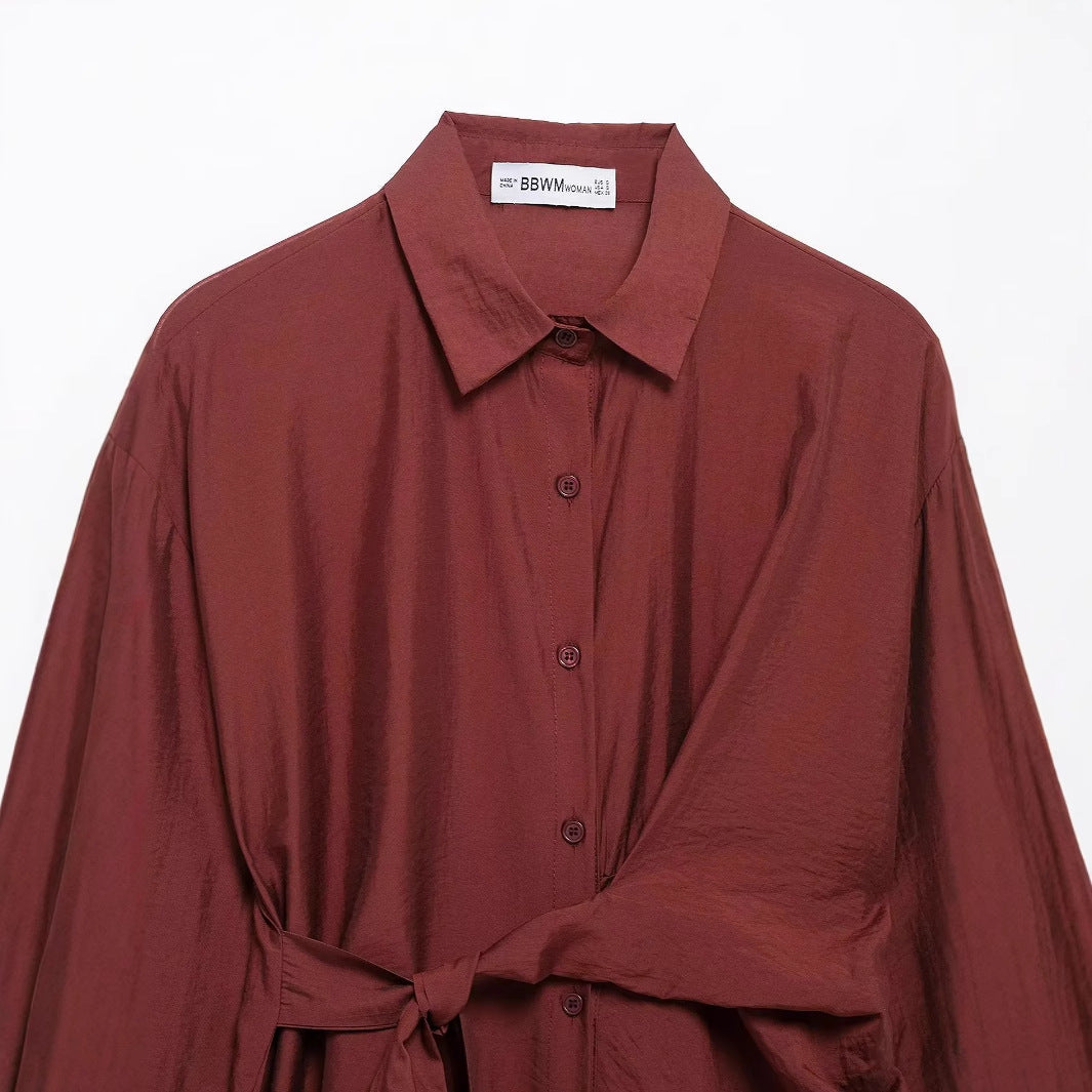 Damen nan locker geschnittene Hemdbluse mit Bindegürtel und kastigem Schnitt Echo Archiv