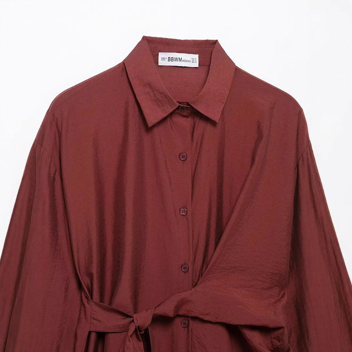 Damen nan locker geschnittene Hemdbluse mit Bindegürtel und kastigem Schnitt Echo Archiv