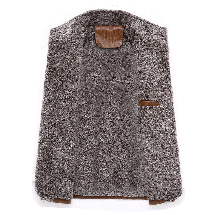 Herren Texturierte Kunstleder-Midlayerjacke mit Teddyfleece-Innenfutter, Stehkragen und Schulterpatten Echoarchiv