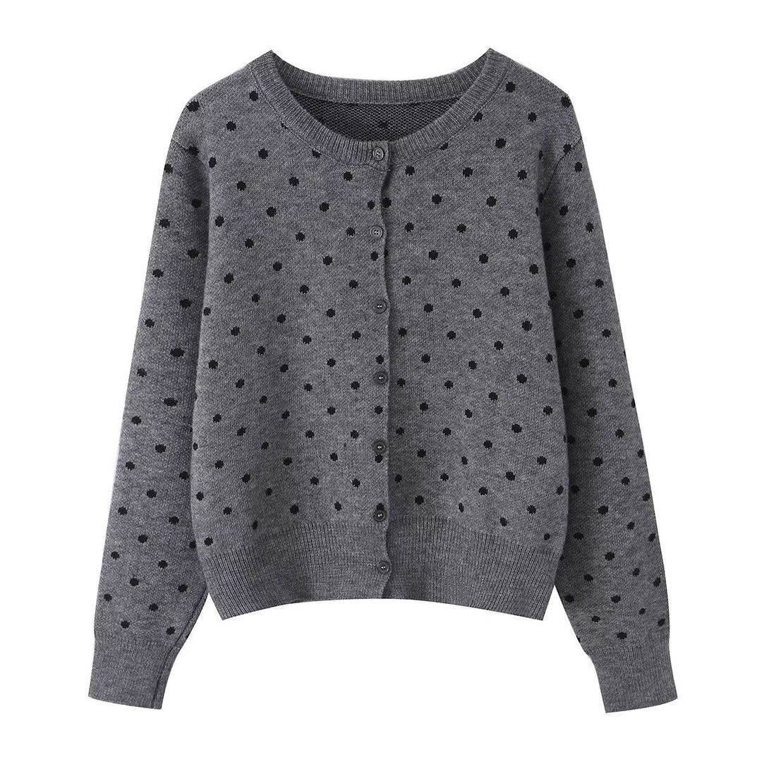 Damen Kurz geschnittene fein gestrickte Cardigan mit Rundhalsausschnitt, Knopfleiste und Allover‑Punktmuster Echo Archiv