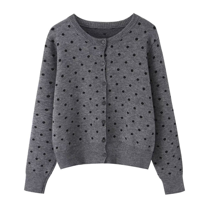 Damen Kurz geschnittene fein gestrickte Cardigan mit Rundhalsausschnitt, Knopfleiste und Allover‑Punktmuster Echo Archiv