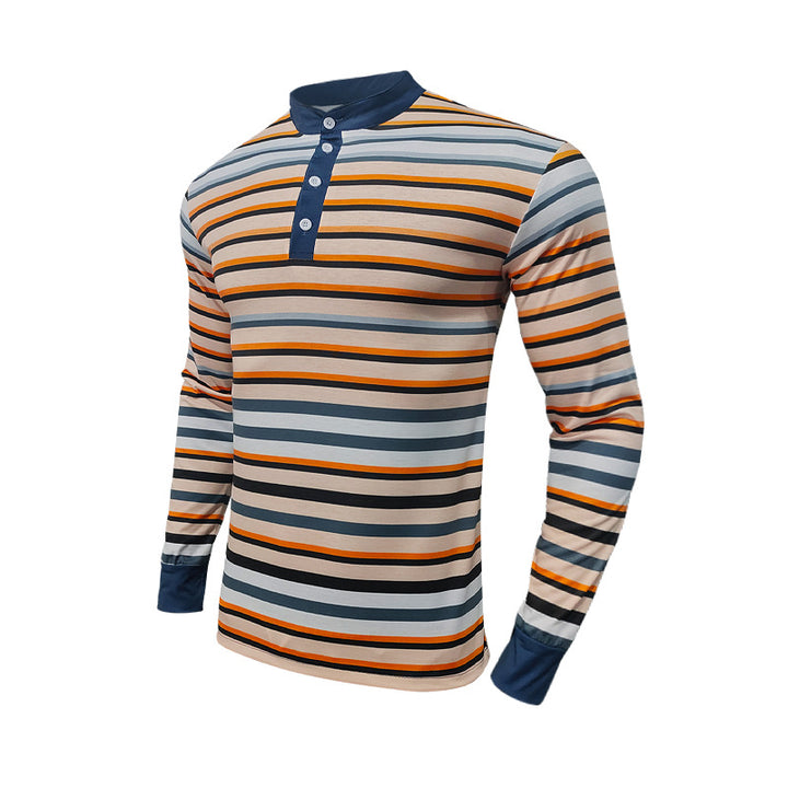 Herren Langarm-Henley-Shirt mit gestreiftem Design und modischer Knopfleiste Echoarchiv