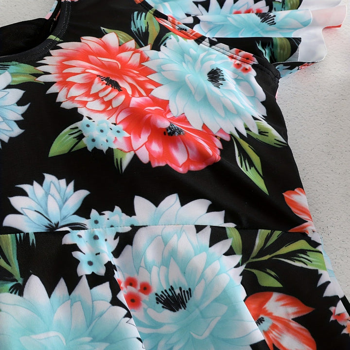 Damen Einteiler Badeanzug mit Rüschendetails und floralem Design Echo Archiv