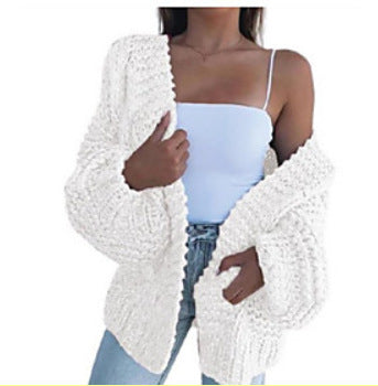 Damen Oversized Grobstrick-Cardigan mit Balloon-Ärmeln und offener Front Echo Archiv