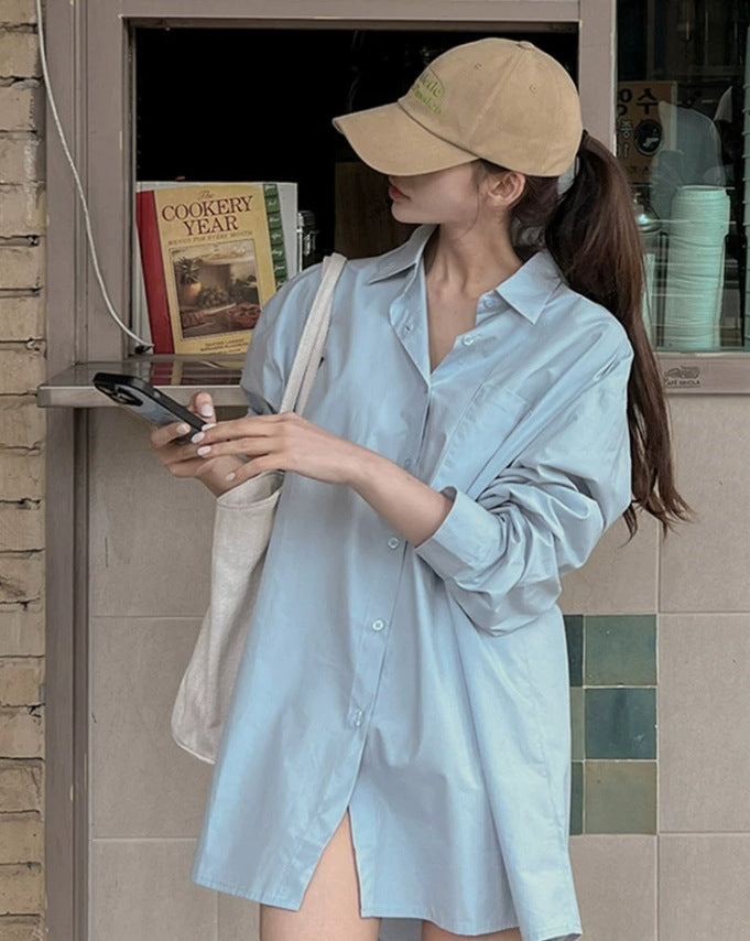 Damen Leichtes Oversize-Popeline Hemdshirt-Minikleid mit kastiger Silhouette und weiten Manschetten – Élara
