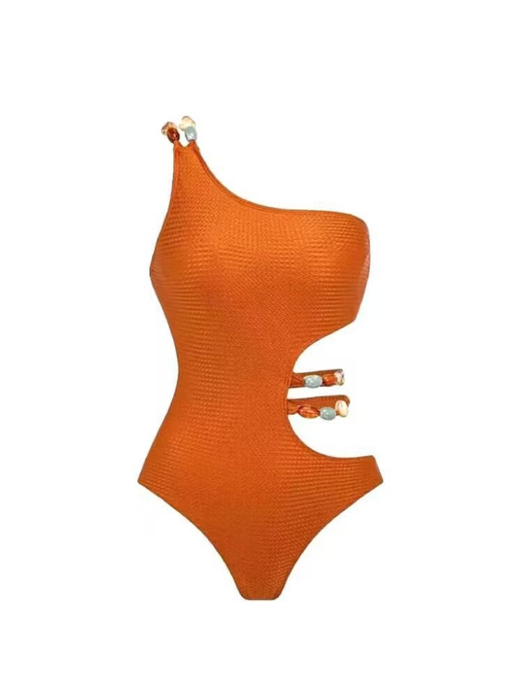 Damen Badeanzug-Set mit asymmetrischem Oberteil und elegantem Sarong Echo Archiv