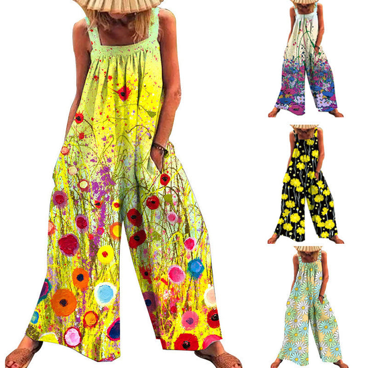 Damen lässiger Jumpsuit mit floralem Muster und weitem Schnitt Echoarchiv
