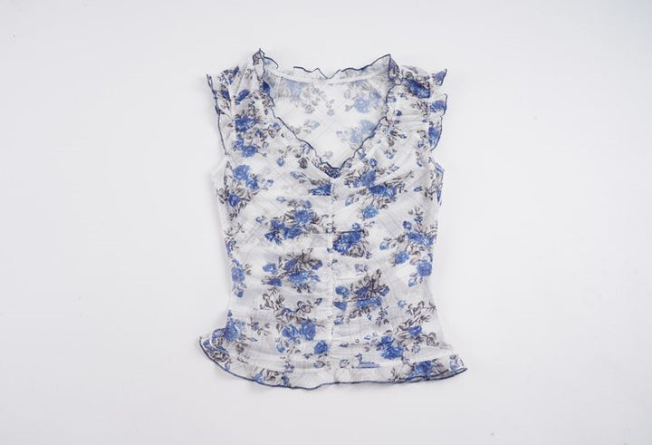 Damen Elegantes Spitzenoberteil mit floralen Akzenten und Rüschen Echo Archiv