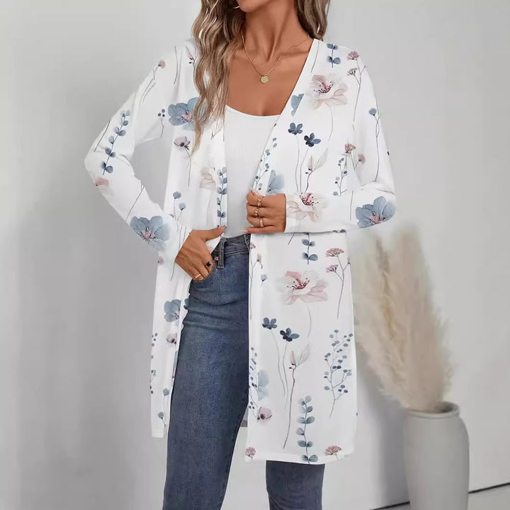 Damen Floraler Longline-Cardigan mit offenem Schnitt und leichtem Viskose-Mix Echo Archiv