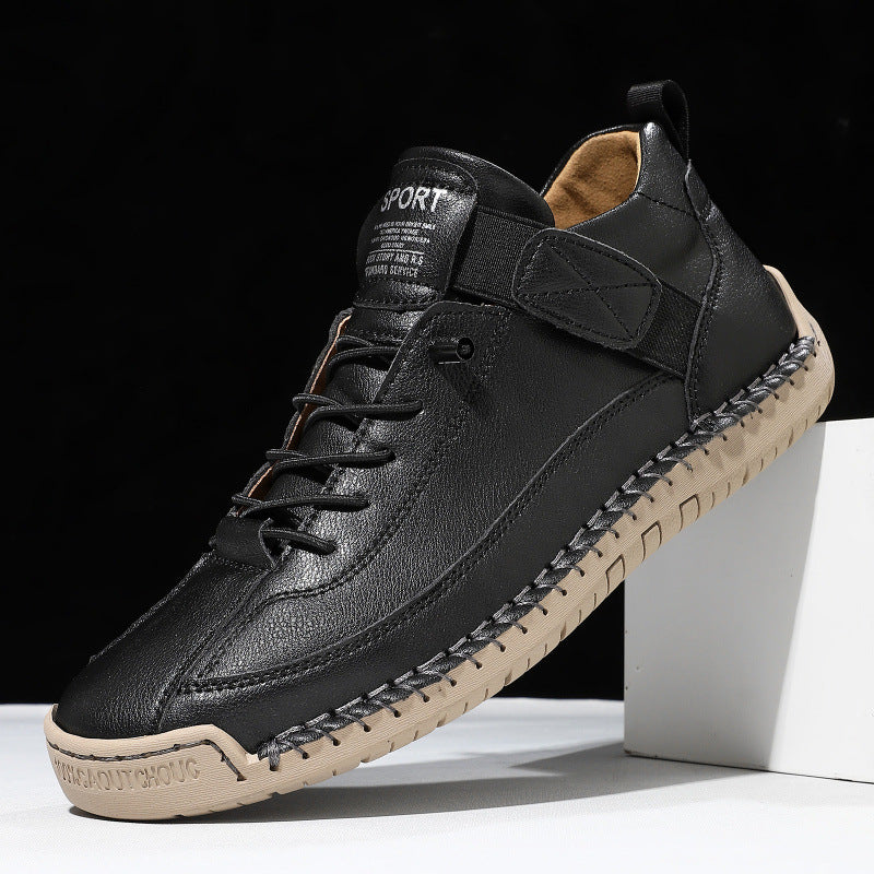 Herren Ledernachahmender Freizeit‑Sneaker mit Klettriemen, Mokassinnaht & profilierter Gummisohle Echoarchiv