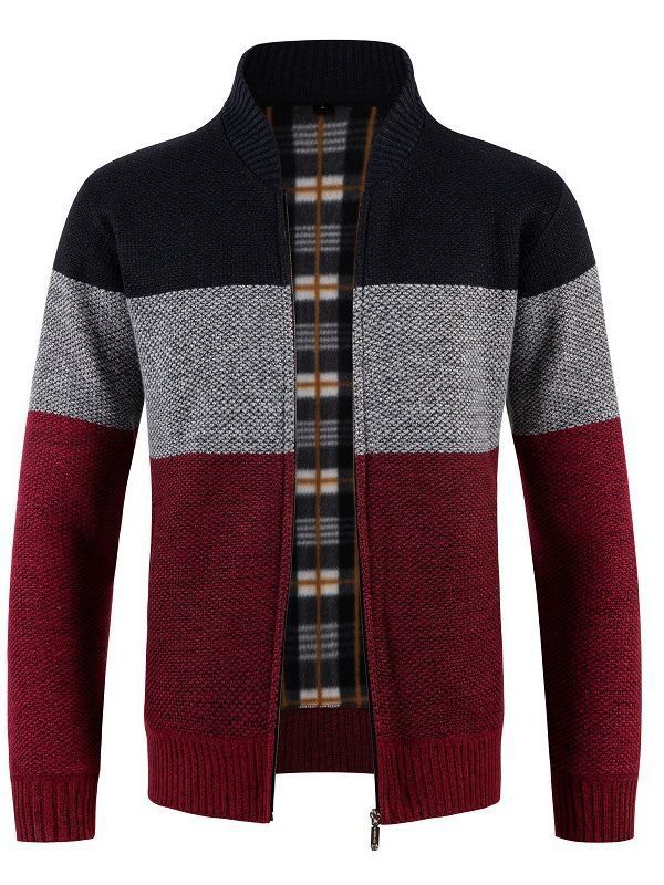 Herren modische Strickjacke mit kontrastierenden Streifen und gestepptem Innenfutter Echoarchiv