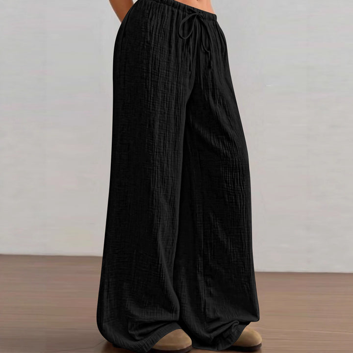 Damen Lässige Palazzo-Loungehose mit elastischem Bund und Crinkle-Struktur Echoarchiv