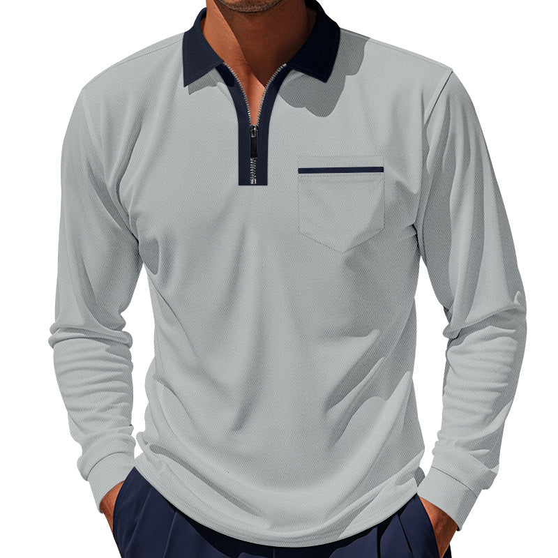 Herren sportliches Langarm-Henley-Shirt mit Reißverschluss und modernem Design Echoarchiv