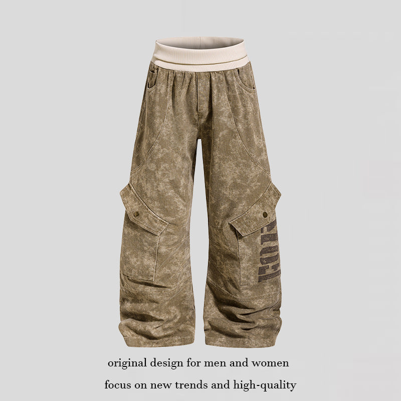 Damen Weite Cargo-Culotte-Hose mit hohem Rippbund und Utility-Taschen Echoarchiv