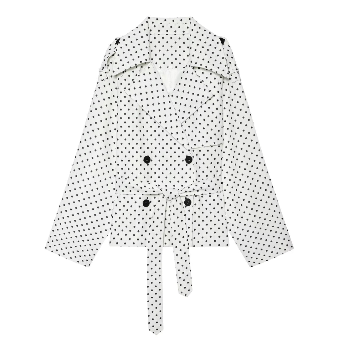 Damen Gepunkteter kurzgeschnittener Trenchcoat mit Taillengürtel und doppelreihiger Knopfleiste Echo Archiv