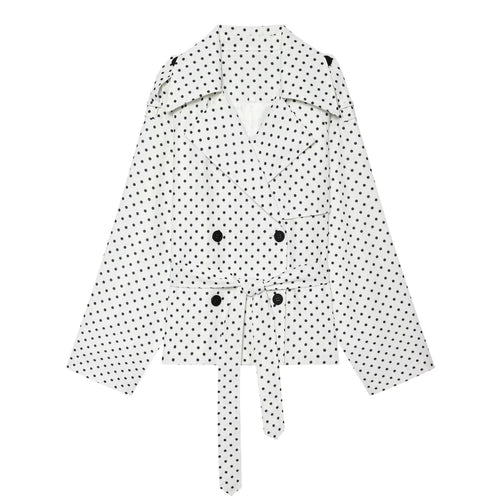 Damen Gepunkteter kurzgeschnittener Trenchcoat mit Taillengürtel und doppelreihiger Knopfleiste Echo Archiv
