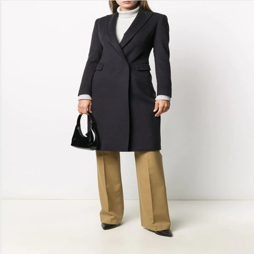 Damen Schlanker Tailoring-Longcoat mit Schalkragen, taillierter Nahtführung und verdeckter Knopfleiste Echoarchiv