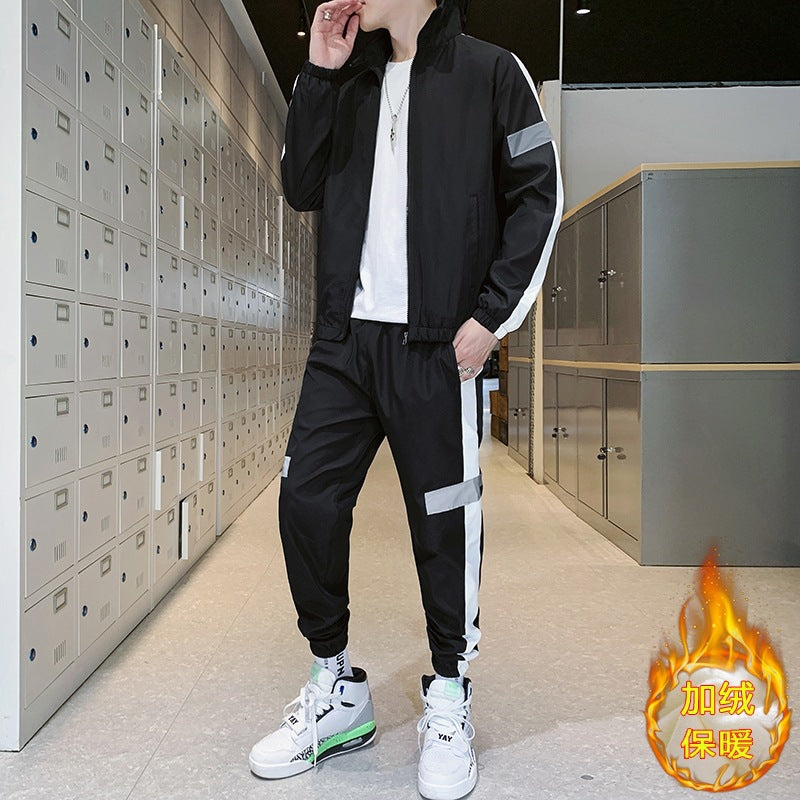 Herren Athleisure-Trackset im Retro-College-Look mit Kontraststreifen, reflektierenden Paneelen & elastischem Saum Echoarchiv