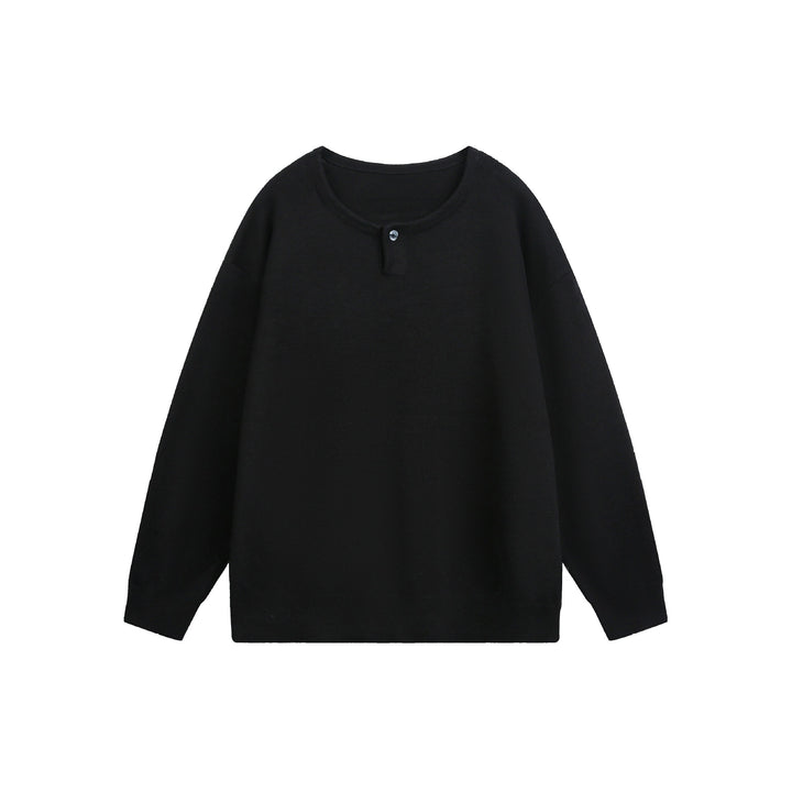 Damen Oversize-Strickpullover mit Knopfdetail am Rundhalsausschnitt Echoarchiv