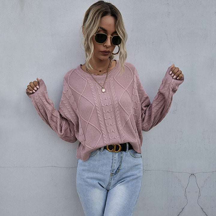 Damen Lässiger Oversize-Strickpullover mit geometrischem Zopfmuster und tiefen Ärmelabschlüssen Echoarchiv