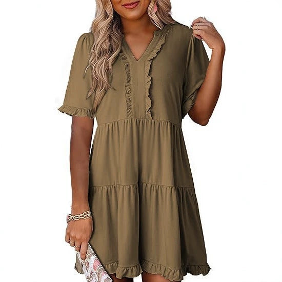 Damen nan leichtes Swingkleid mit V-Ausschnitt, gestufter Rockpartie und zarten Volants Echo Archiv