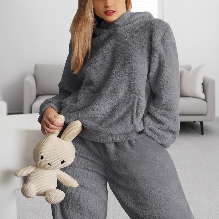 Damen Kuscheliges Teddy-Fleece Lounge-Set mit Kapuzenpullover und Jogginghose echoarchiv-