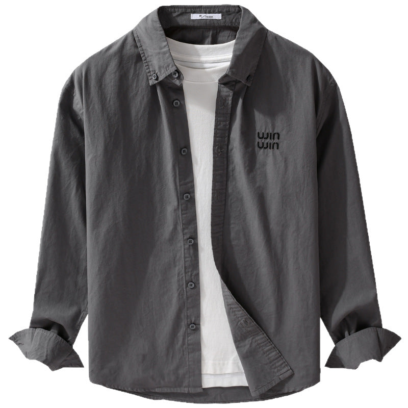Herren Baumwoll-Overshirt-Hemdjacke mit dezenter Logo-Stickerei und entspanntem Schnitt Echoarchiv